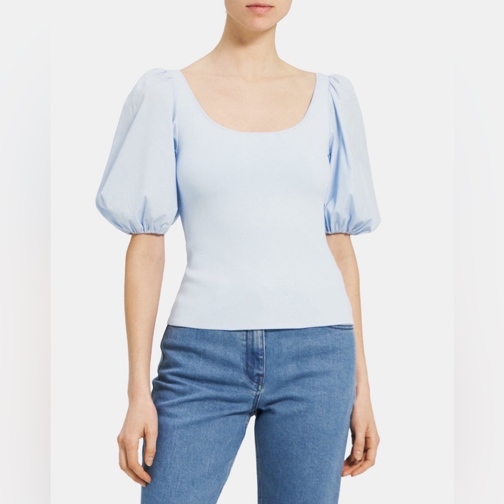 NWT Theory Glosse Puff-Sleeve Top Sz M